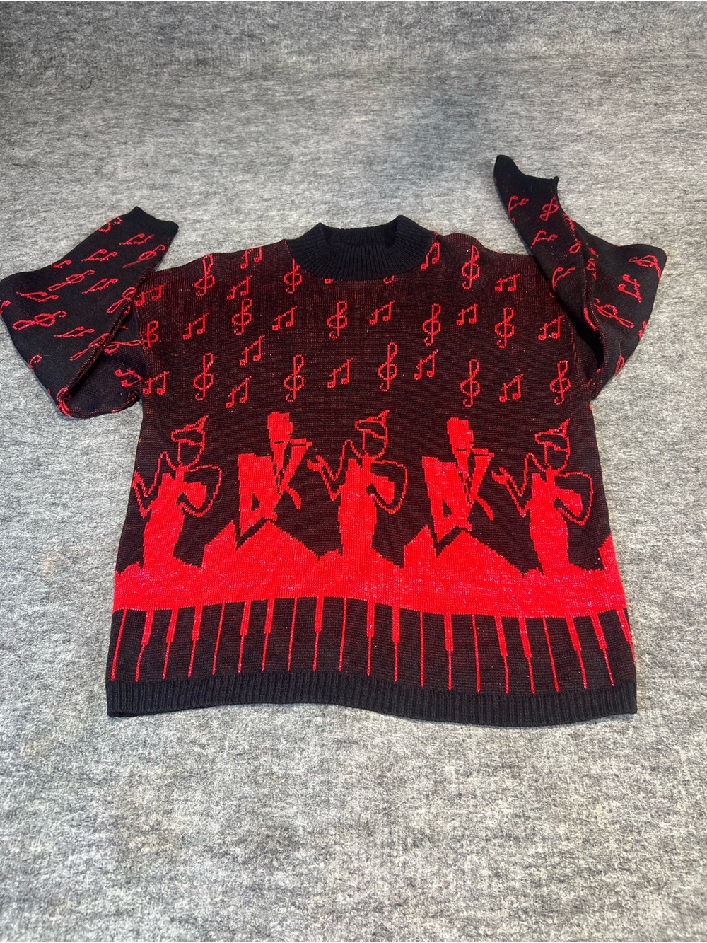 Vtg  80s/90s La Venture Jazz/Piano Black Red Womens sweater glitter glam USA